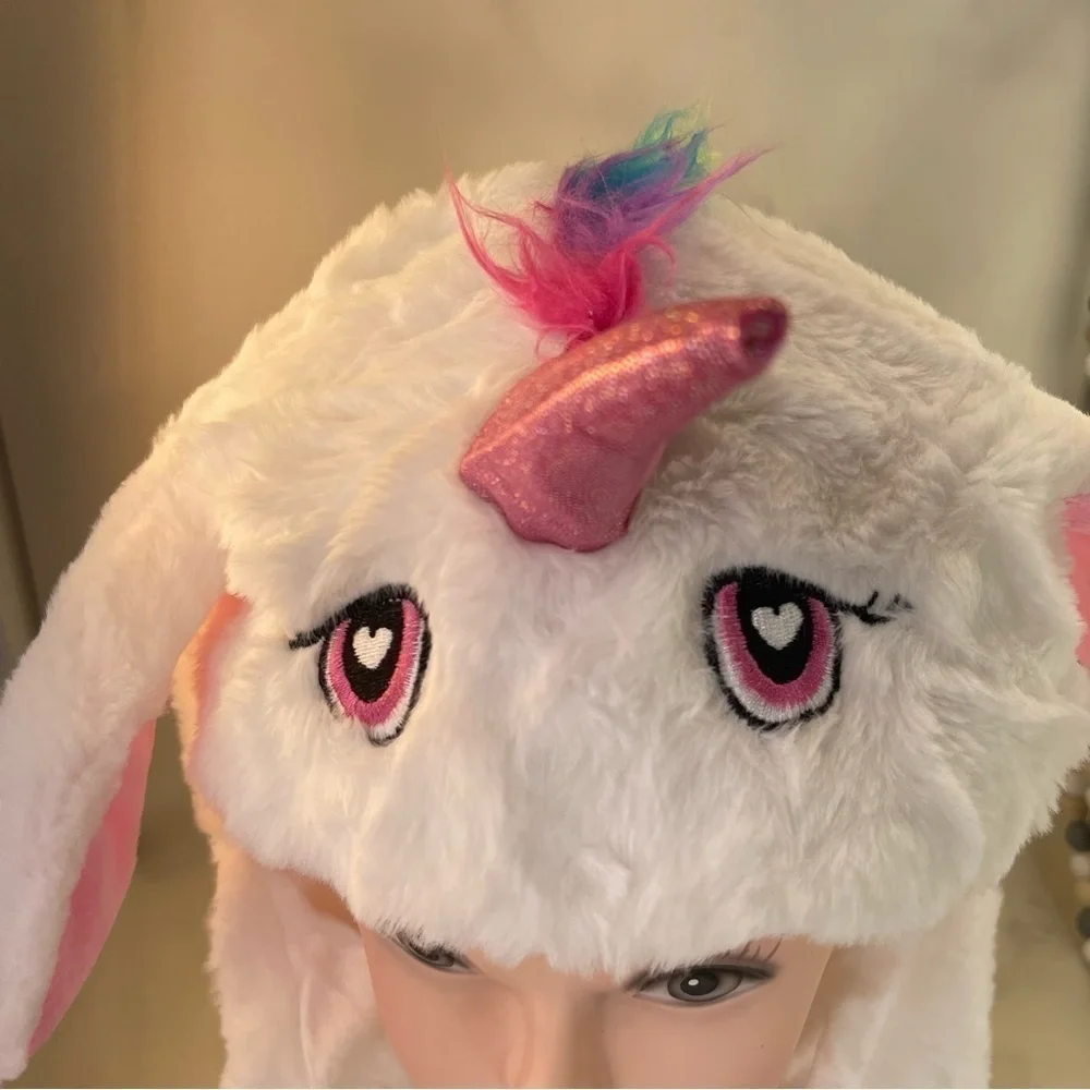 Moving Unicorn Hats Animal Head Hat Cartoon Ears Headwear white color one size